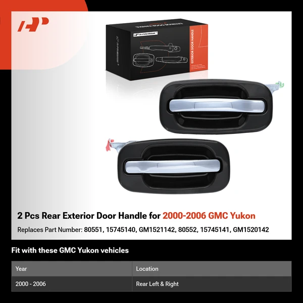 2 Pcs Rear Exterior Door Handle for 2000-2006 GMC Yukon