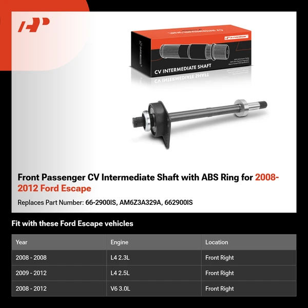 Front Passenger CV Intermediate Shaft with ABS Ring for 2008-2012 Ford Escape