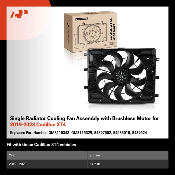 Single Radiator Cooling Fan Assembly with Brushless Motor for 2019-2023 Cadillac XT4