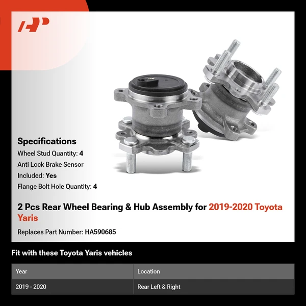 2 Pcs Rear Wheel Bearing & Hub Assembly for 2019-2020 Toyota Yaris