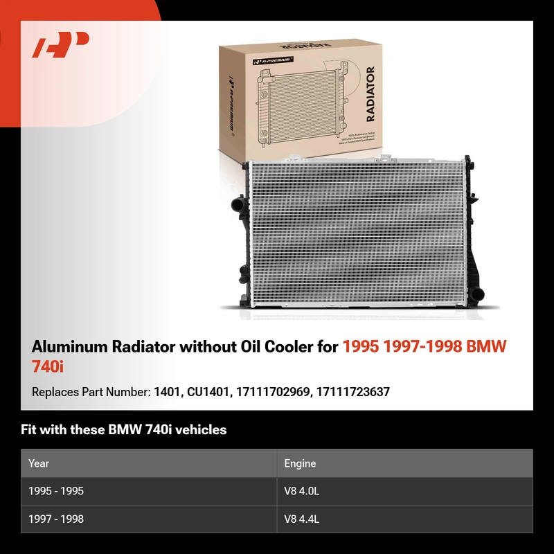 Aluminum Radiator without Oil Cooler for 1995 1997-1998 BMW 740i