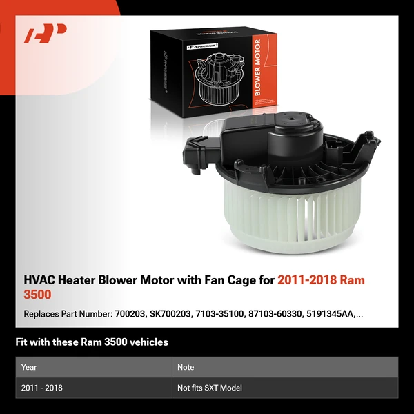 HVAC Heater Blower Motor with Fan Cage for 2011-2018 Ram 3500