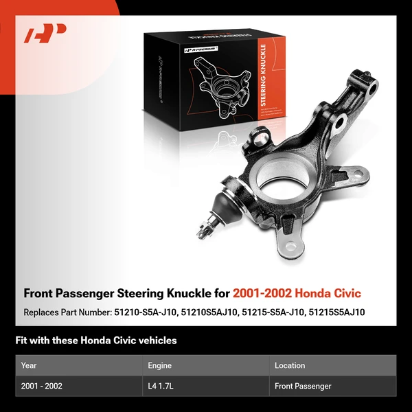 Front Passenger Steering Knuckle for 2001-2002 Honda Civic