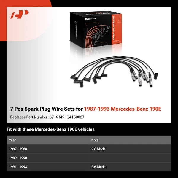 7 Pcs Spark Plug Wire Sets for 1987-1993 Mercedes-Benz 190E
