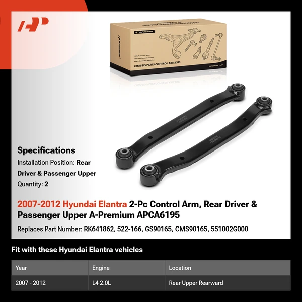 2007-2012 Hyundai Elantra 2-Pc Control Arm, Rear Driver & Passenger Upper A-Premium APCA6195