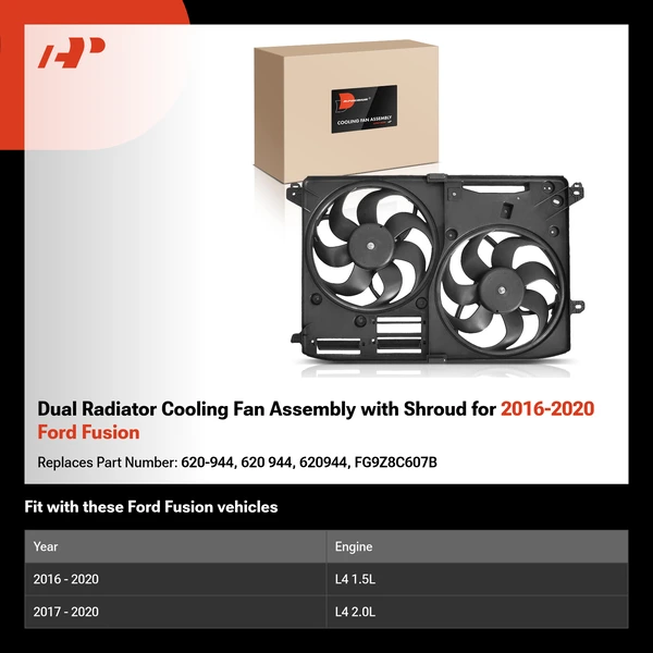 Dual Radiator Cooling Fan Assembly with Shroud for 2016-2020 Ford Fusion