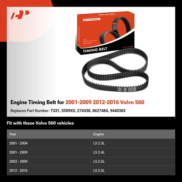 Engine Timing Belt for 2001-2009 2012-2016 Volvo S60