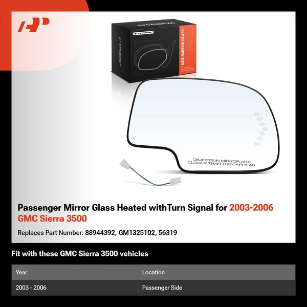 Passenger Mirror Glass Heated withTurn Signal for 2003-2006 GMC Sierra 3500