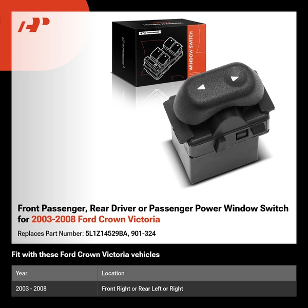 Front Passenger, Rear Driver or Passenger Power Window Switch for 2003-2008 Ford Crown Victoria