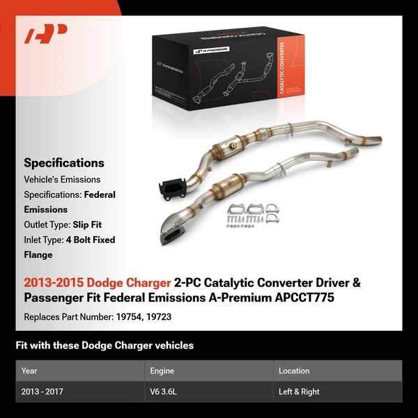 2013-2015 Dodge Charger 2-PC Catalytic Converter Driver & Passenger Fit Federal Emissions A-Premium APCCT775