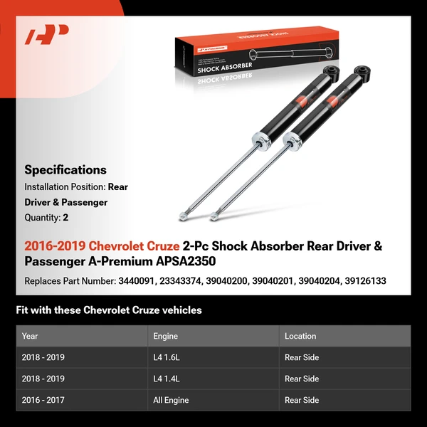 2016-2019 Chevrolet Cruze 2-Pc Shock Absorber Rear Driver & Passenger A-Premium APSA2350