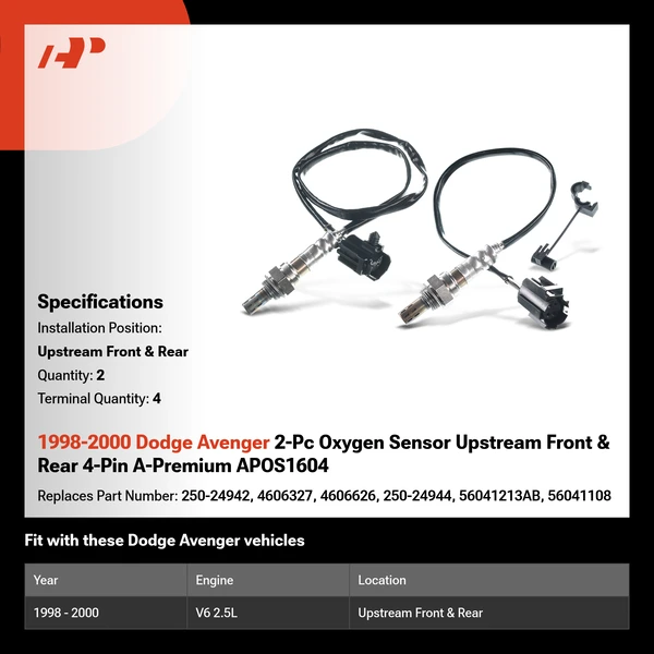 1998-2000 Dodge Avenger 2-Pc Oxygen Sensor Upstream Front & Rear 4-Pin A-Premium APOS1604