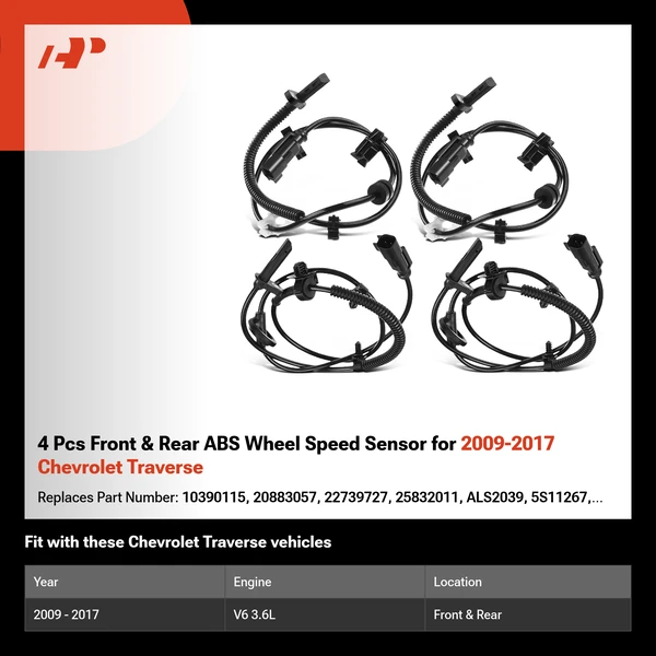 4 Pcs Front & Rear ABS Wheel Speed Sensor for 2009-2017 Chevrolet Traverse