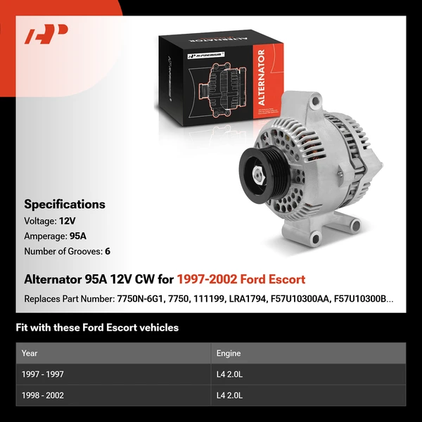 Alternator 95A 12V CW for 1997-2002 Ford Escort