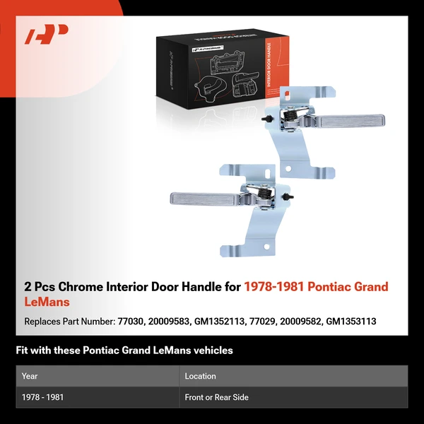 2 Pcs Chrome Interior Door Handle for 1978-1981 Pontiac Grand LeMans