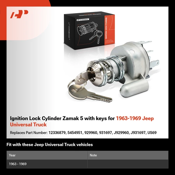 Ignition Lock Cylinder Zamak 5 with keys for 1963-1969 Jeep Universal Truck