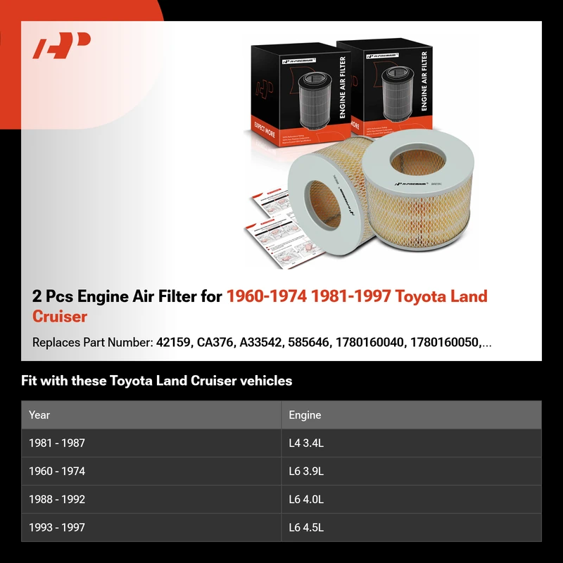 2 Pcs Engine Air Filter for 1960-1974 1981-1997 Toyota Land Cruiser