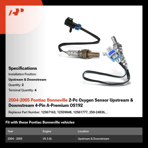 2004-2005 Pontiac Bonneville 2-Pc Oxygen Sensor Upstream & Downstream 4-Pin A-Premium OS192