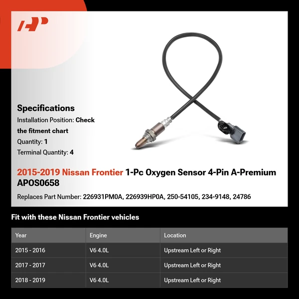 2015-2019 Nissan Frontier 1-Pc Oxygen Sensor 4-Pin A-Premium APOS0658