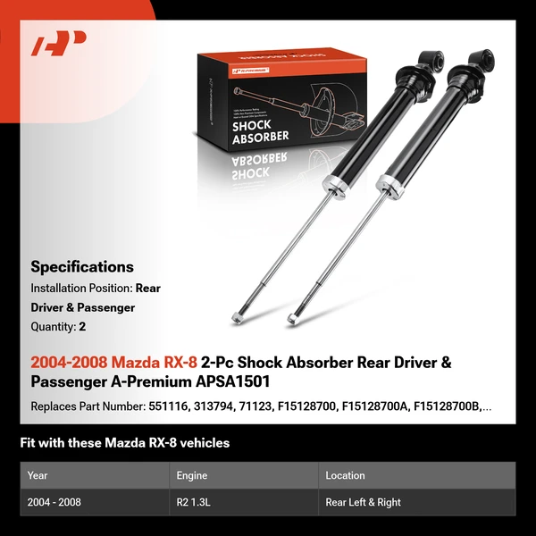2004-2008 Mazda RX-8 2-Pc Shock Absorber Rear Driver & Passenger A-Premium APSA1501