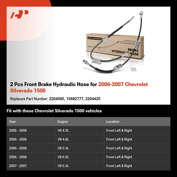 2 Pcs Front Brake Hydraulic Hose for 2006-2007 Chevrolet Silverado 1500