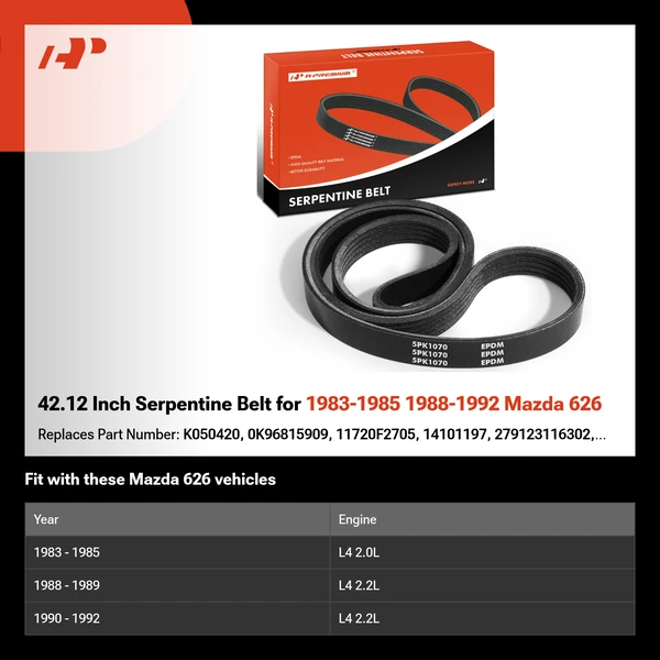 42.12 Inch Serpentine Belt for 1983-1985 1988-1992 Mazda 626