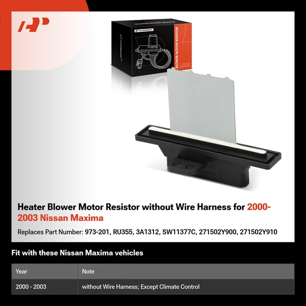 Heater Blower Motor Resistor without Wire Harness for 2000-2003 Nissan Maxima