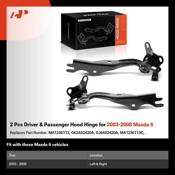 2 Pcs Driver & Passenger Hood Hinge for 2003-2008 Mazda 6