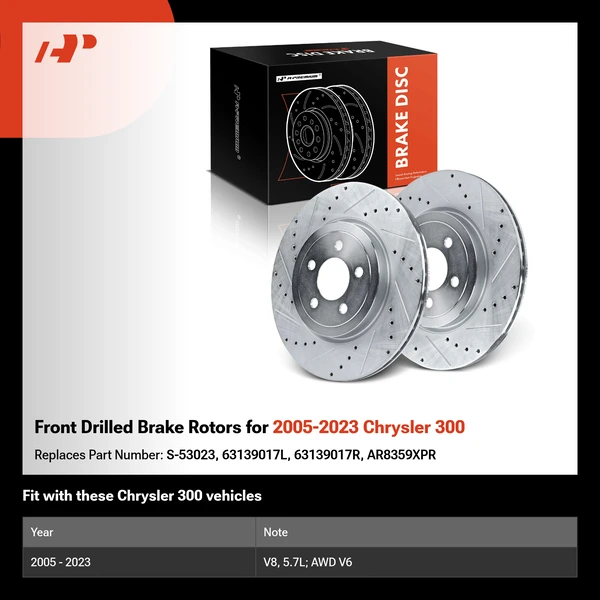 Front Drilled Brake Rotors for 2005-2023 Chrysler 300