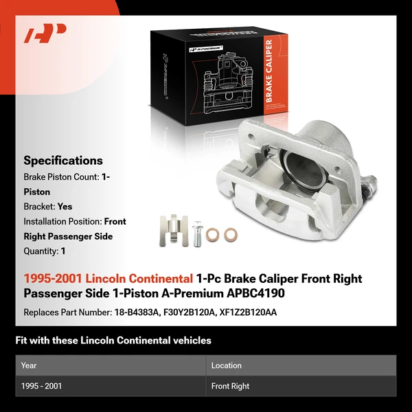 1995-2001 Lincoln Continental 1-Pc Brake Caliper Front Right Passenger Side 1-Piston A-Premium APBC4190