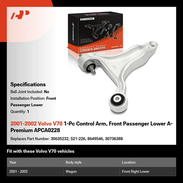 2001-2002 Volvo V70 1-Pc Control Arm, Front Passenger Lower A-Premium APCA0228