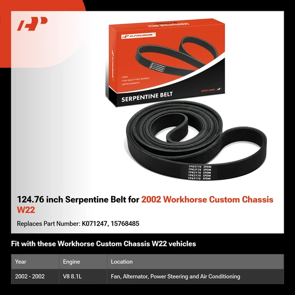124.76 inch Serpentine Belt for 2002 Workhorse Custom Chassis W22