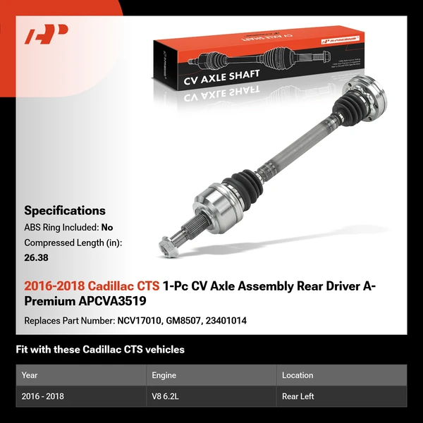 2016-2018 Cadillac CTS 1-Pc CV Axle Assembly Rear Driver A-Premium APCVA3519