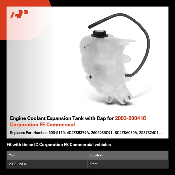 Engine Coolant Expansion Tank with Cap for 2003-2004 IC Corporation FE Commercial