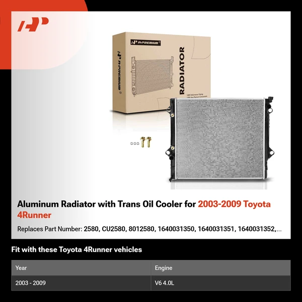 Aluminum Radiator with Trans Oil Cooler for 2003-2009 Toyota 4Runner