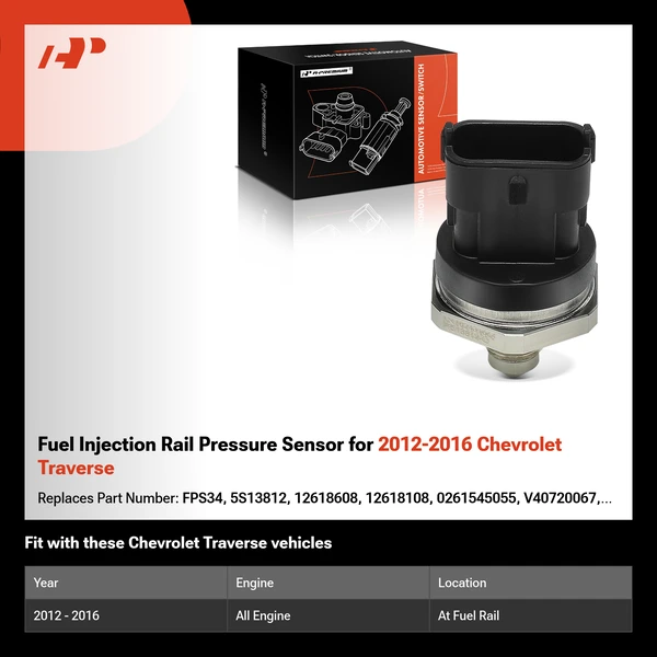 Fuel Injection Rail Pressure Sensor for 2012-2016 Chevrolet Traverse