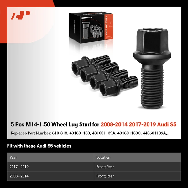 5 Pcs M14-1.50 Wheel Lug Stud for 2008-2014 2017-2019 Audi S5