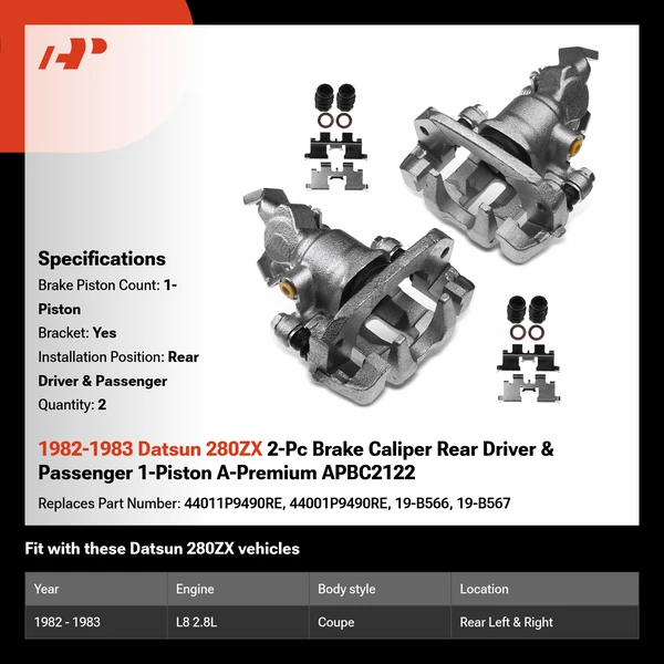 1982-1983 Datsun 280ZX 2-Pc Brake Caliper Rear Driver & Passenger 1-Piston A-Premium APBC2122