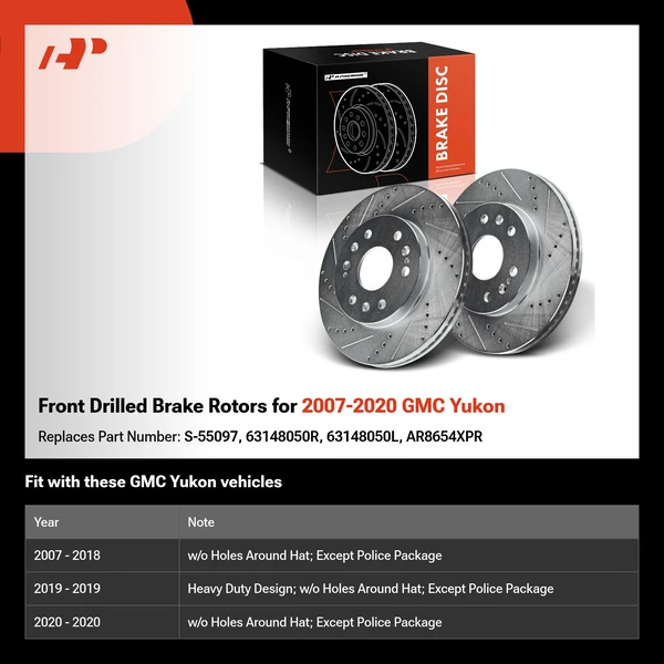 Front Drilled Brake Rotors for 2007-2020 GMC Yukon