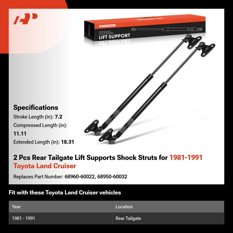 2 Pcs Rear Tailgate Lift Supports Shock Struts for 1981-1991 Toyota Land Cruiser