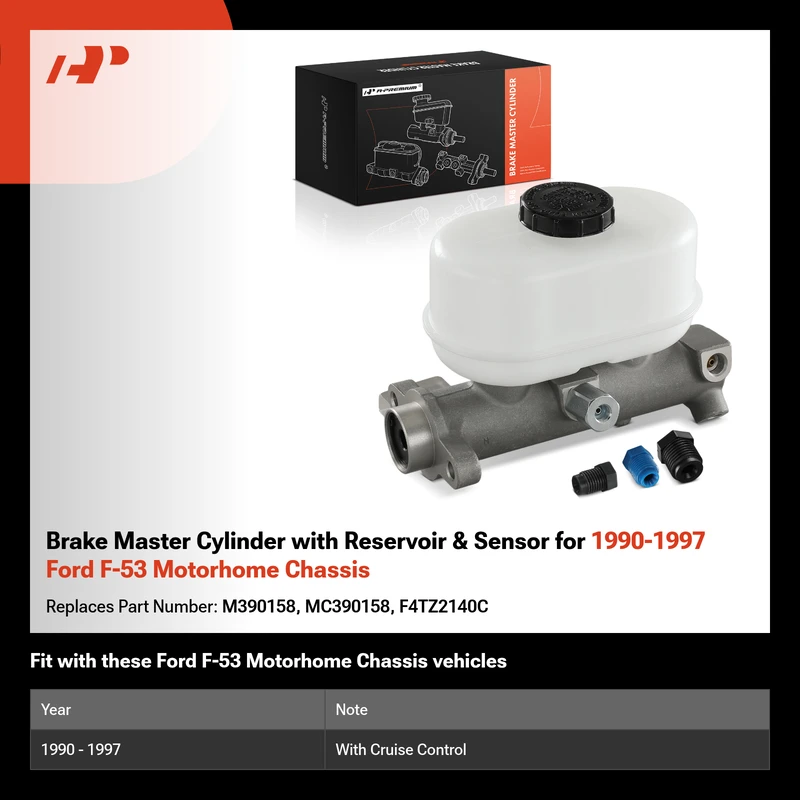 Brake Master Cylinder with Reservoir & Sensor for 1990-1997 Ford F-53 Motorhome Chassis