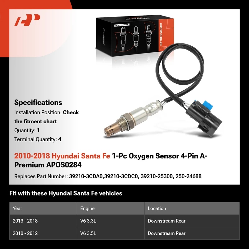 2010-2018 Hyundai Santa Fe 1-Pc Oxygen Sensor 4-Pin A-Premium APOS0284