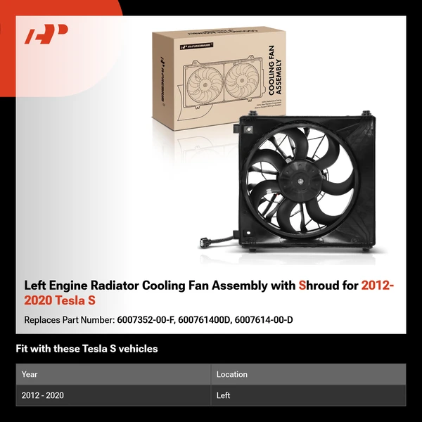 Left Engine Radiator Cooling Fan Assembly with Shroud for 2012-2020 Tesla S