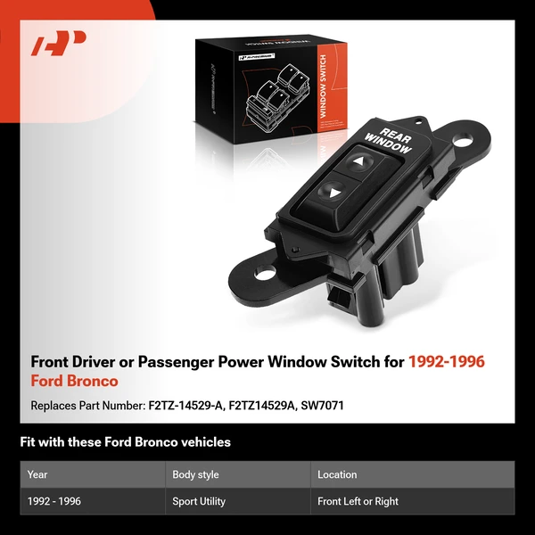 Front Driver or Passenger Power Window Switch for 1992-1996 Ford Bronco