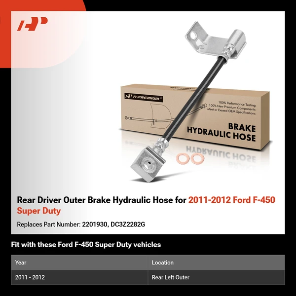 Rear Driver Outer Brake Hydraulic Hose for 2011-2012 Ford F-450 Super Duty