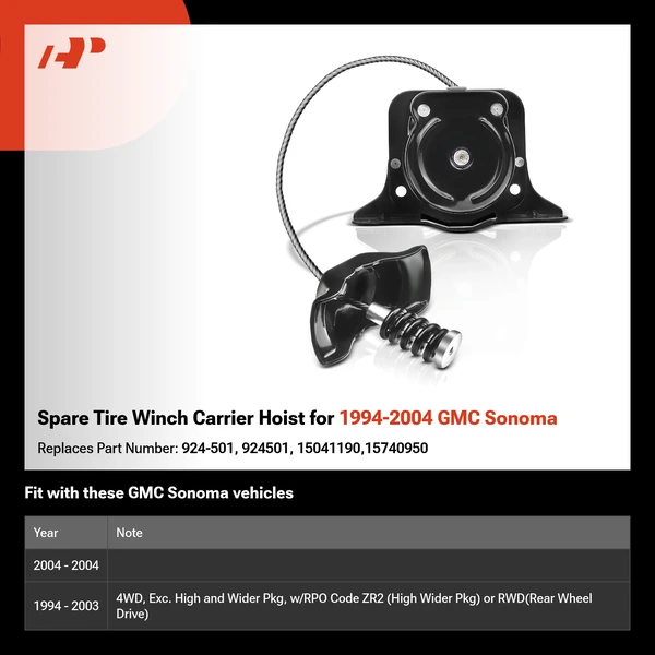 Spare Tire Winch Carrier Hoist for 1994-2004 GMC Sonoma