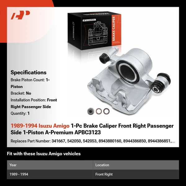 1989-1994 Isuzu Amigo 1-Pc Brake Caliper Front Right Passenger Side 1-Piston A-Premium APBC3123