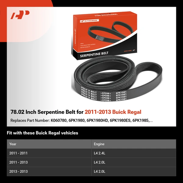 78.02 Inch Serpentine Belt for 2011-2013 Buick Regal