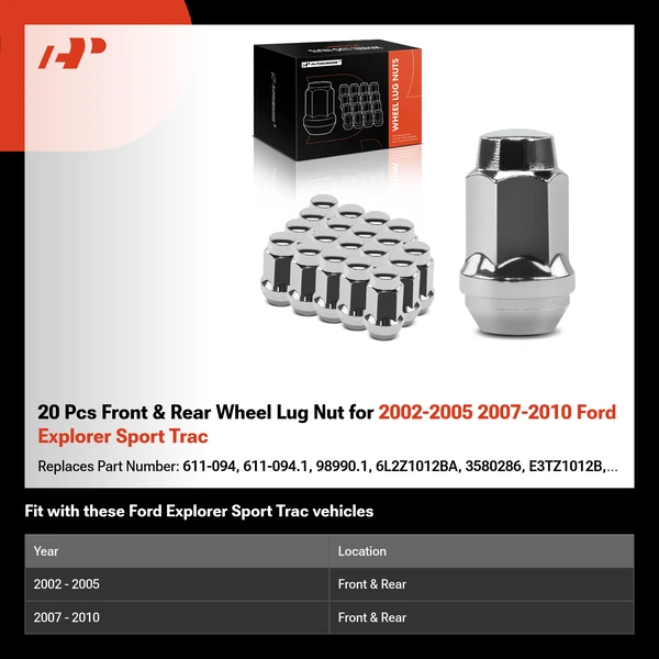 20 Pcs Front & Rear Wheel Lug Nut for 2002-2005 2007-2010 Ford Explorer Sport Trac