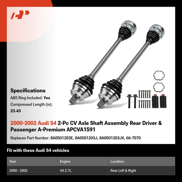 2000-2002 Audi S4 2-Pc CV Axle Shaft Assembly Rear Driver & Passenger A-Premium APCVA1591